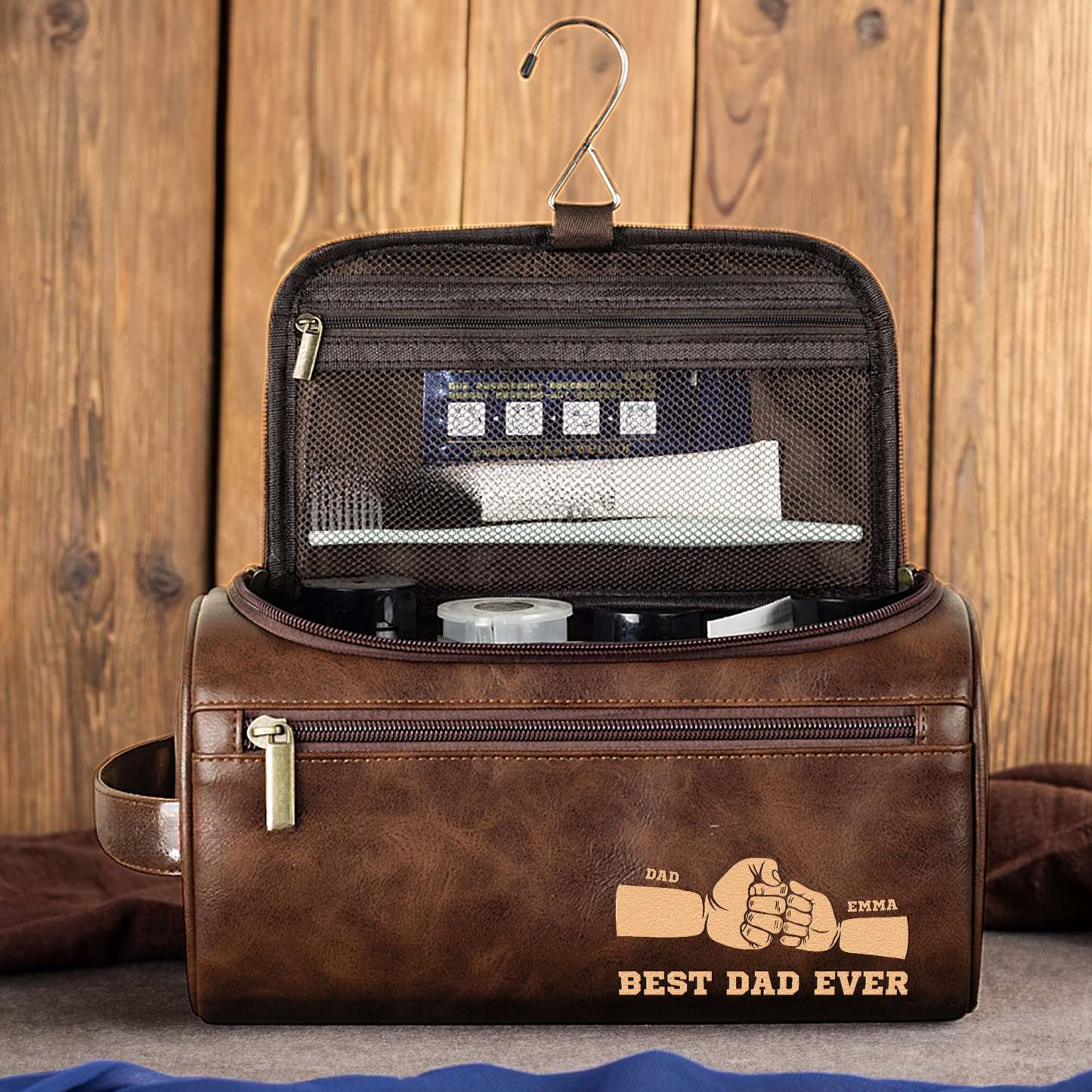 Best Dad Ever - Personalized Leather Toiletry Bag
