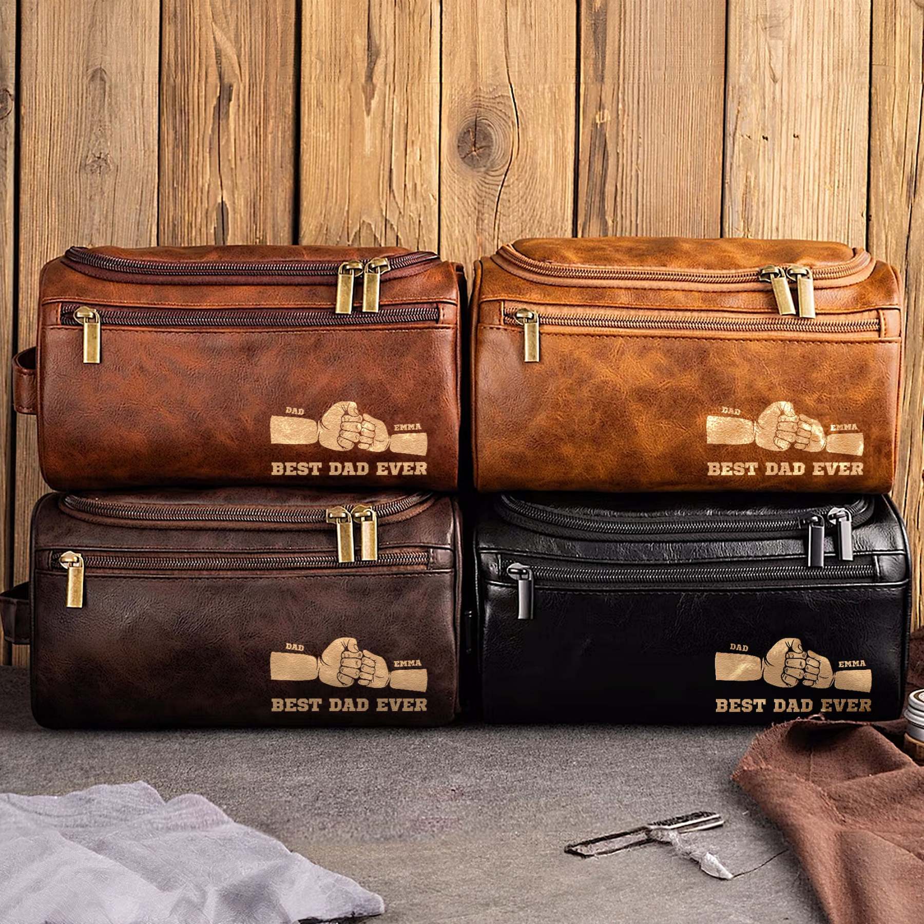 Best Dad Ever - Personalized Leather Toiletry Bag