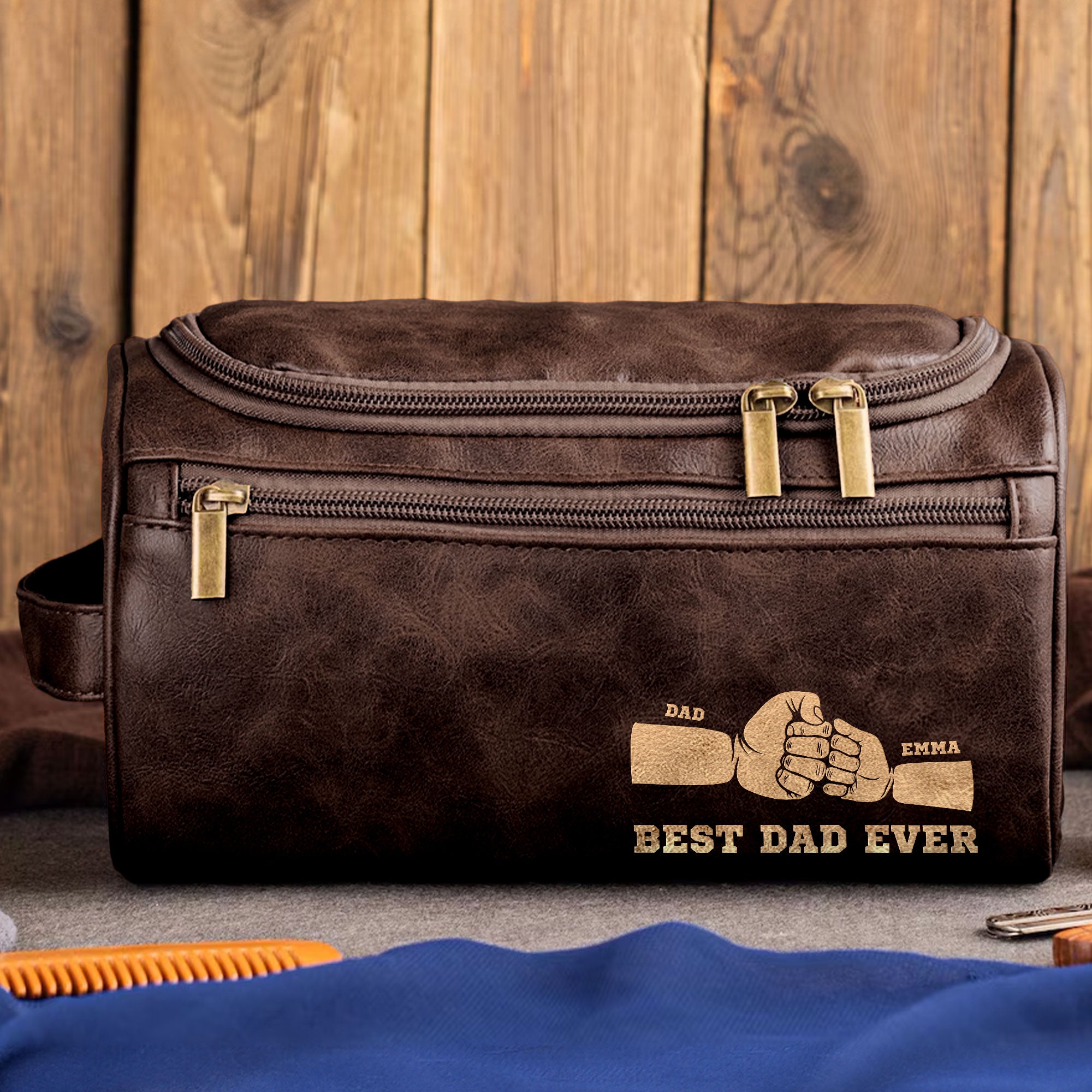 Best Dad Ever - Personalized Leather Toiletry Bag