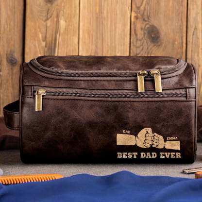 Best Dad Ever - Personalized Leather Toiletry Bag