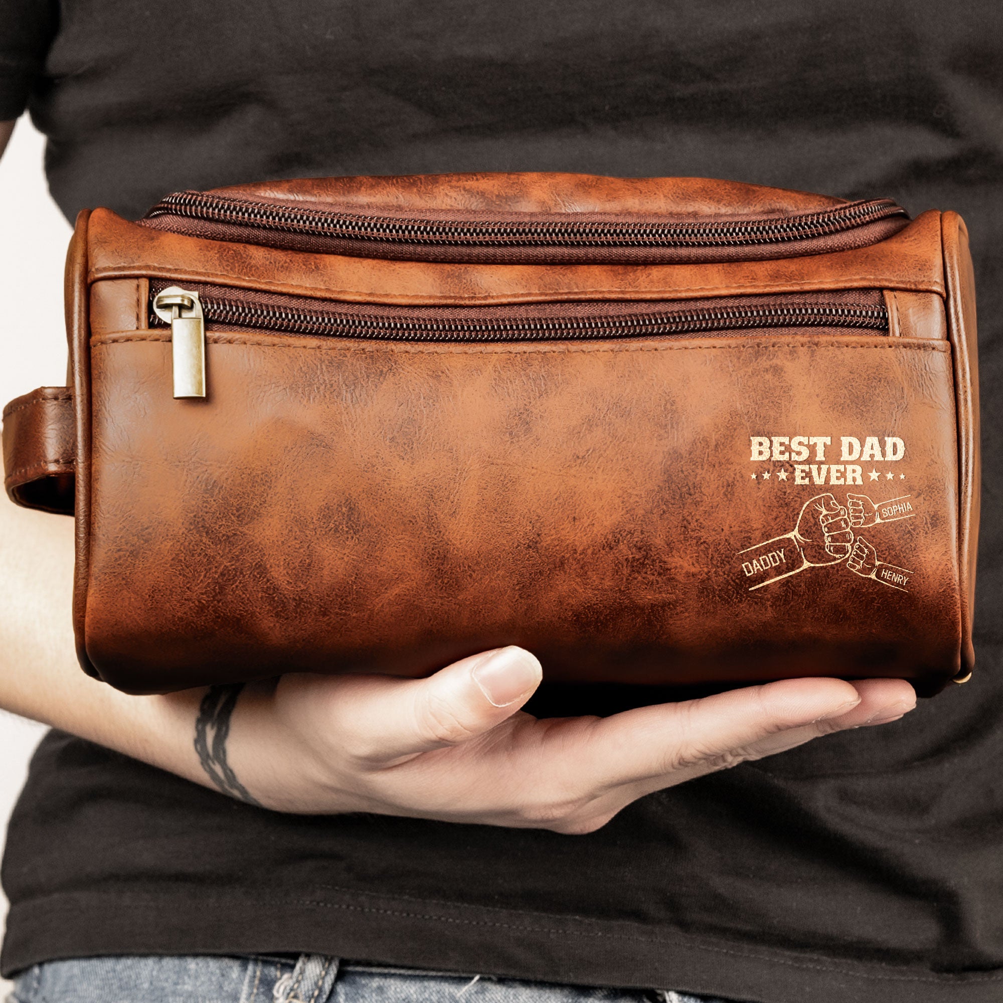 Best Dad Ever - Personalized Leather Toiletry Bag