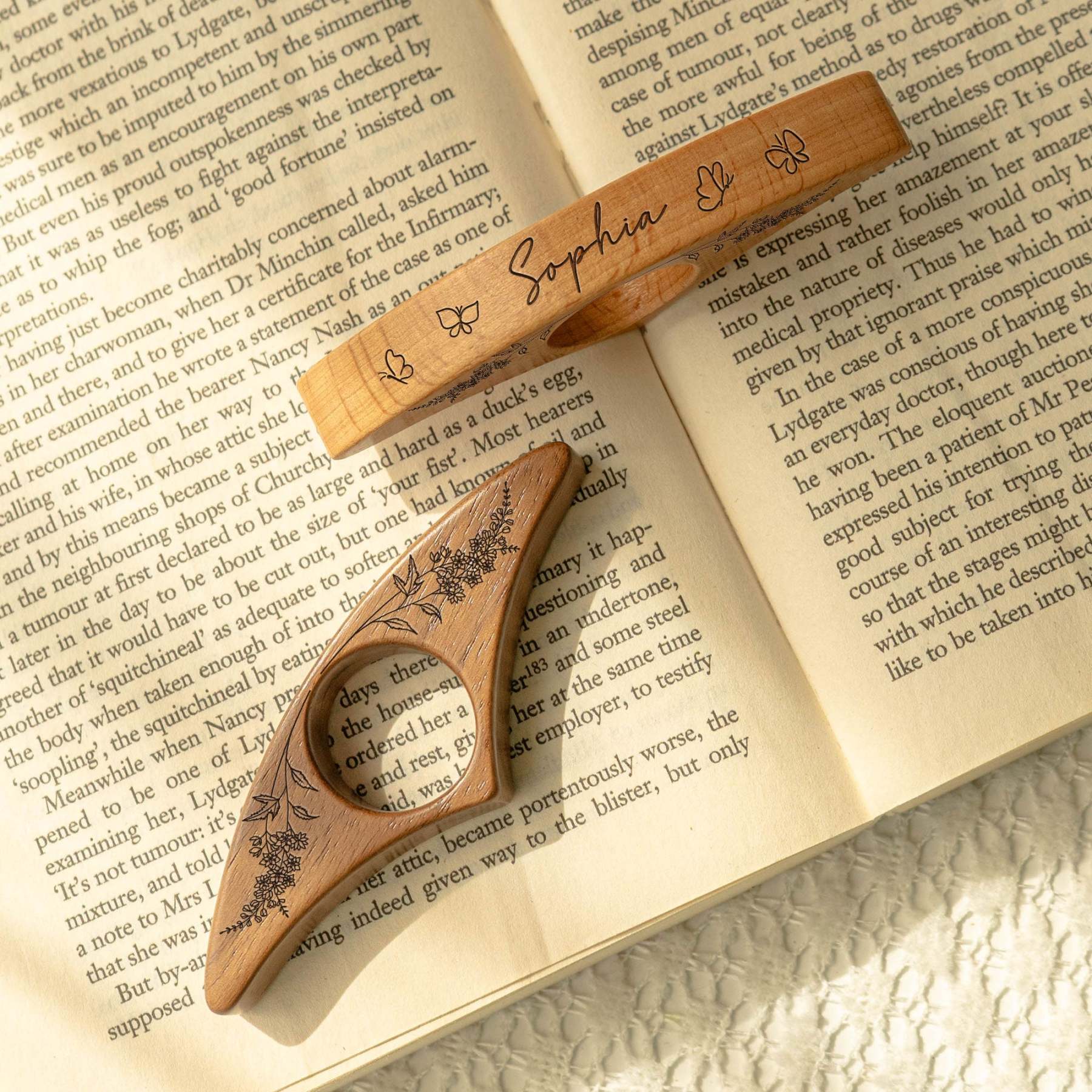 Personalized Wooden Thumb Book Page Holder Birth Month Flower Book Lover Gift