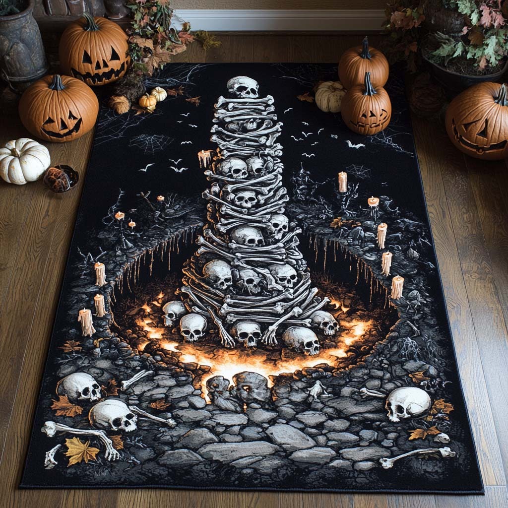 Halloween Bone Spire Area Rug, Spooky Skeleton-Themed Seasonal Floor Decor with Anti-Slip Backing for Living Room, Bedroom and Entryway