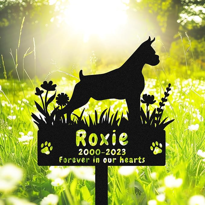 Personalized Yorkshire Terrier Dog Memorial Stake Grave Marker, Custom Dog Yorkshire Terrier Memorial Grave Marker Garden Stake, Metal Flowers Dog Memorial Yard Garden Sign with Stake