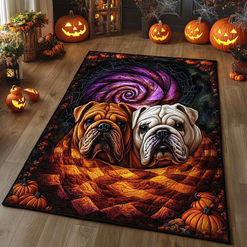 Halloween Bulldog Duo Pumpkin Area Medium-Pile Area Rug