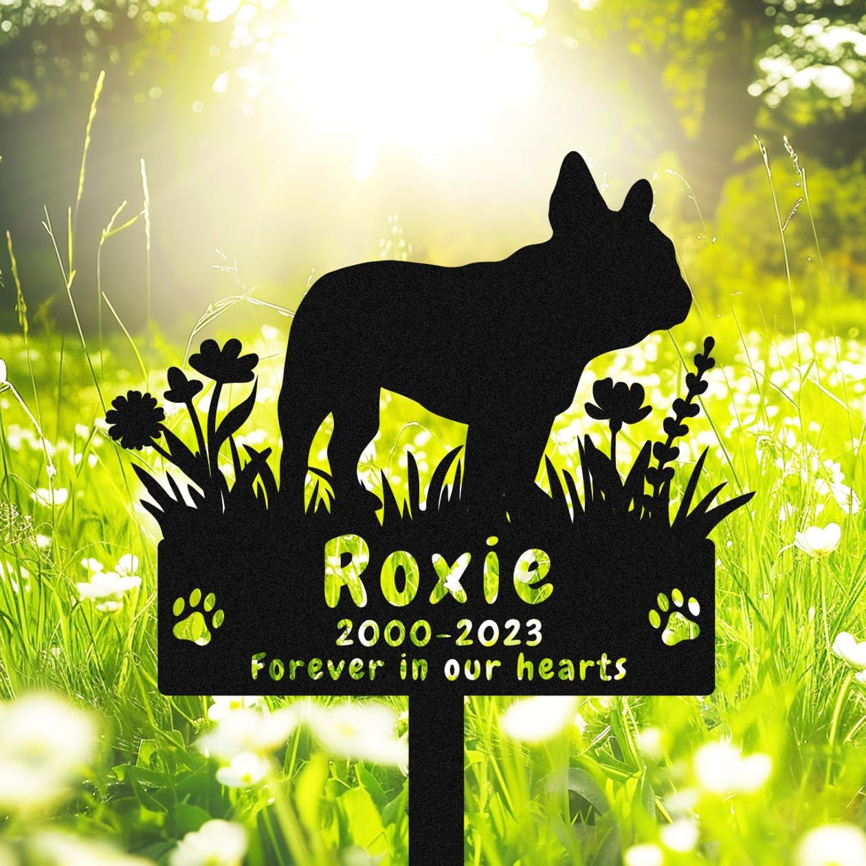 Personalized Yorkshire Terrier Dog Memorial Stake Grave Marker, Custom Dog Yorkshire Terrier Memorial Grave Marker Garden Stake, Metal Flowers Dog Memorial Yard Garden Sign with Stake