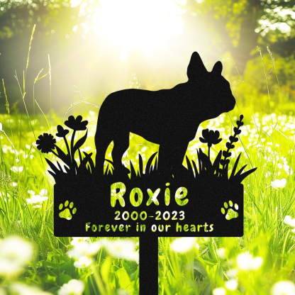 Personalized Yorkshire Terrier Dog Memorial Stake Grave Marker, Custom Dog Yorkshire Terrier Memorial Grave Marker Garden Stake, Metal Flowers Dog Memorial Yard Garden Sign with Stake