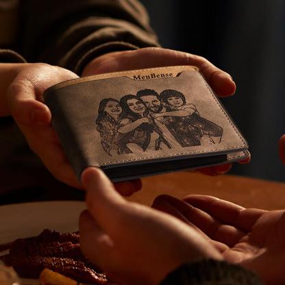 Men's Custom Photo Engraved Wallet Short Wallet Coffee