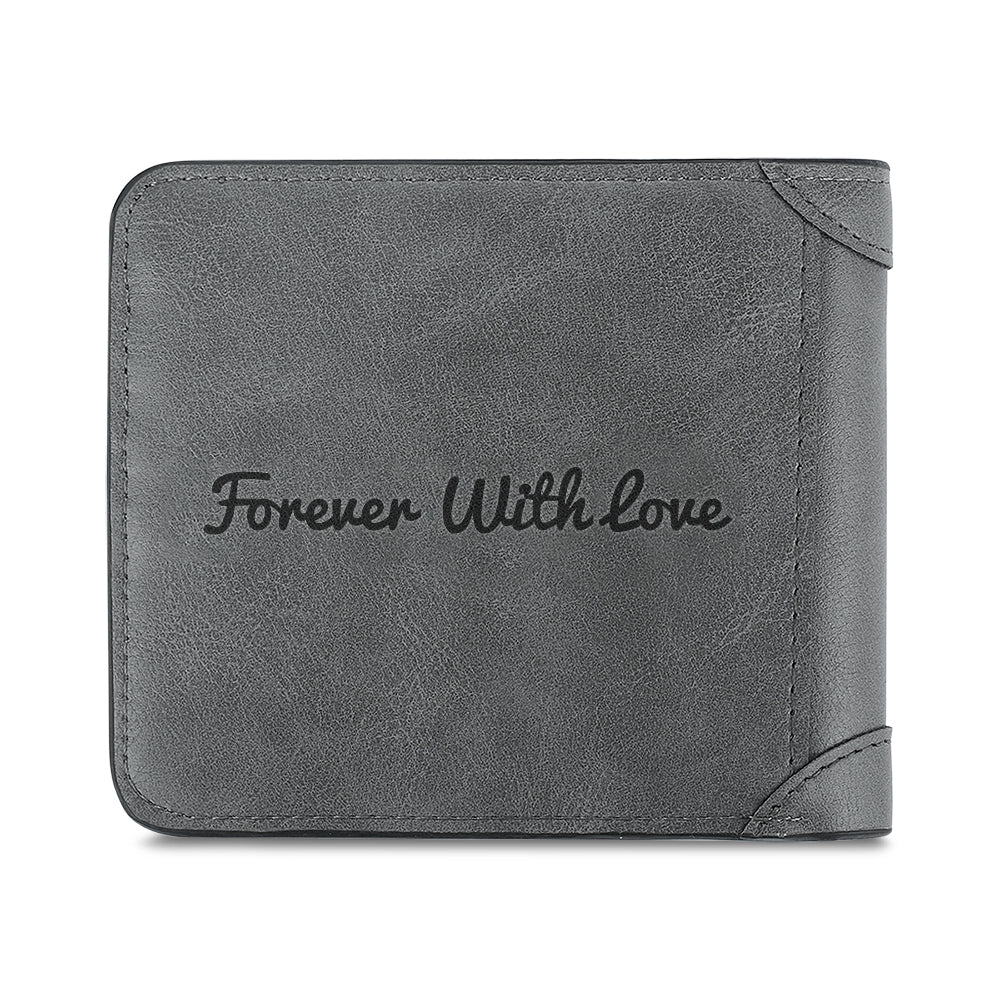 Men's Wallet Custom Photo Engraved Wallet Grey Leather Personalized Wallets