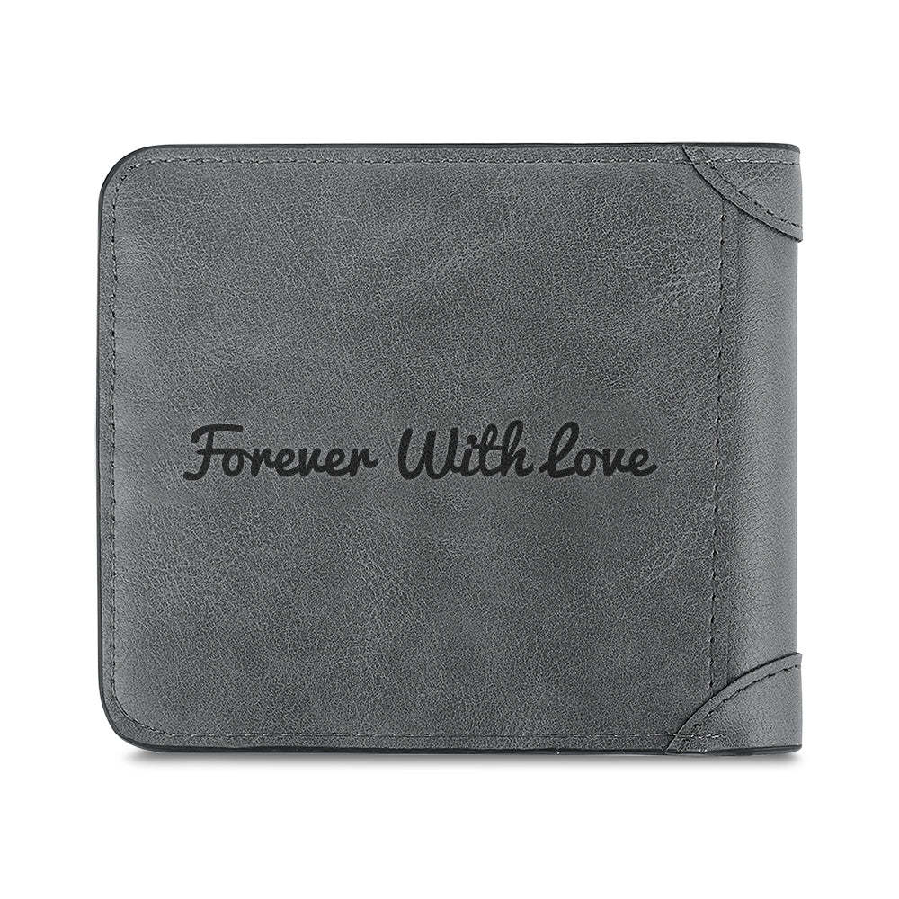 Men's Wallet Custom Photo Engraved Wallet Grey Leather Personalized Wallets