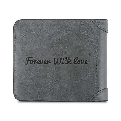 Men's Wallet Custom Photo Engraved Wallet Grey Leather Personalized Wallets