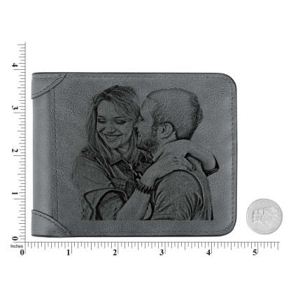 Men's Wallet Custom Photo Engraved Wallet Grey Leather Personalized Wallets