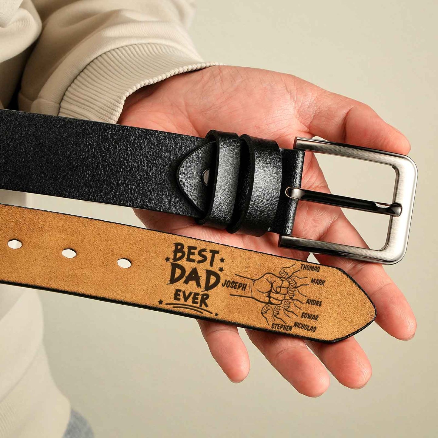 Custom Engraved Leather Belt Personalized Name Belt Gift For Dad Best Father Ever