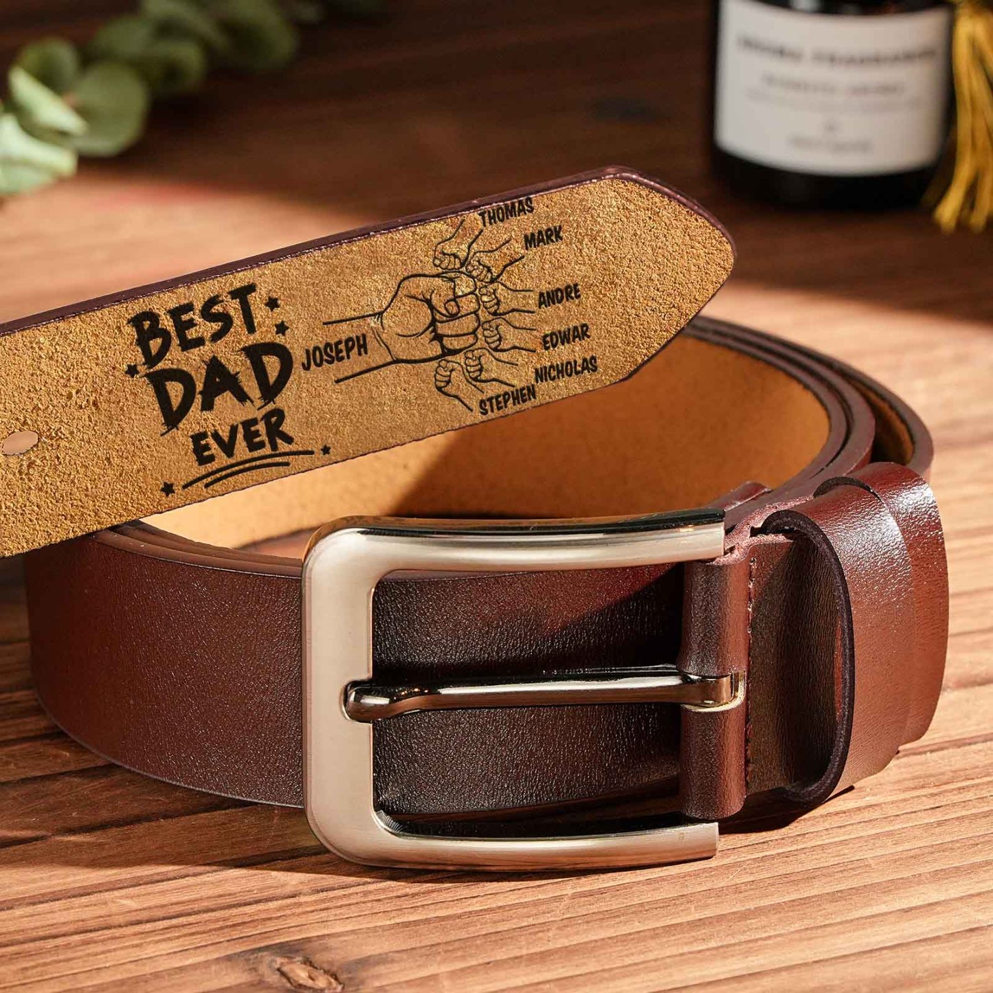 Custom Engraved Leather Belt Personalized Name Belt Gift For Dad Best Father Ever