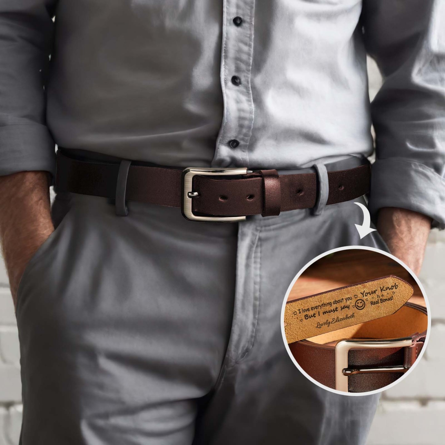 Personalized Name Leather Men's Belt, Engraved Brown Belt, I Love Your ** Custom Gifts for Birthday, Anniversary, Best Man