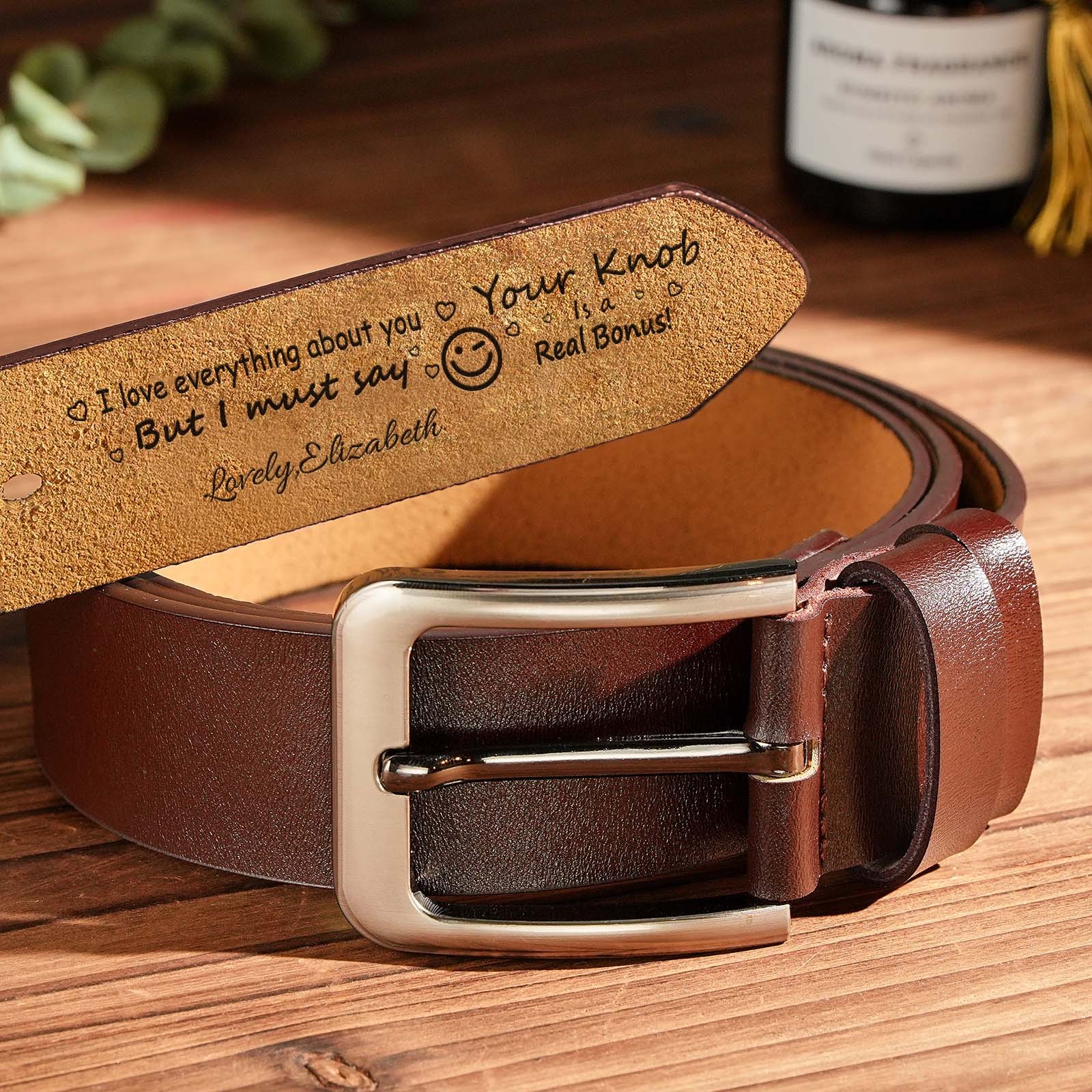 Personalized Name Leather Men's Belt, Engraved Brown Belt, I Love Your ** Custom Gifts for Birthday, Anniversary, Best Man