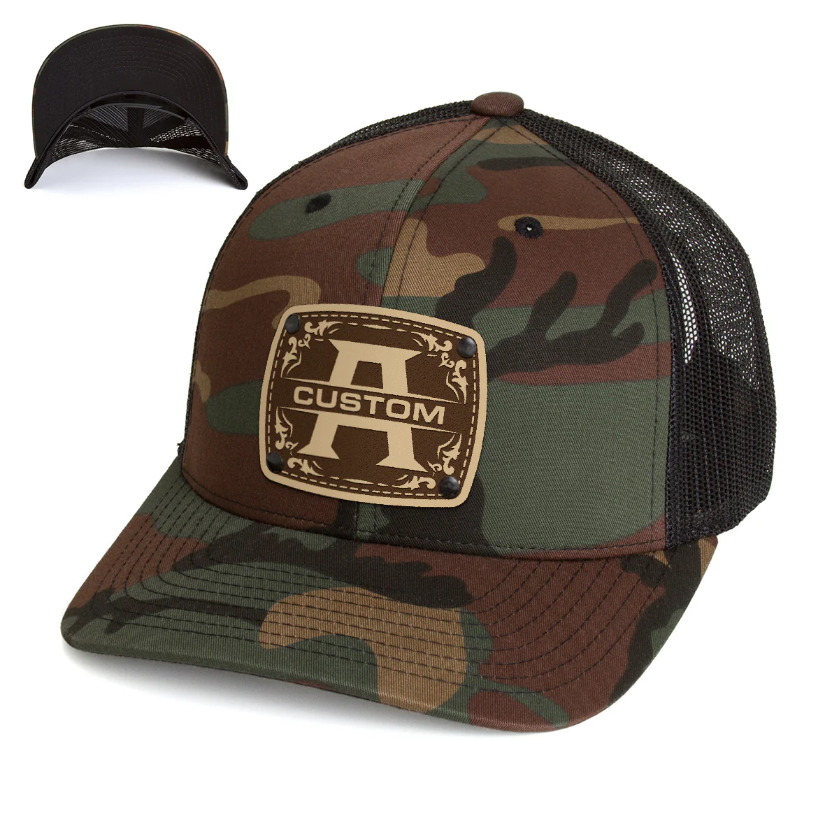 Custom Initials Hat with Engraved Leather Patch  / Monogram Custom Hat