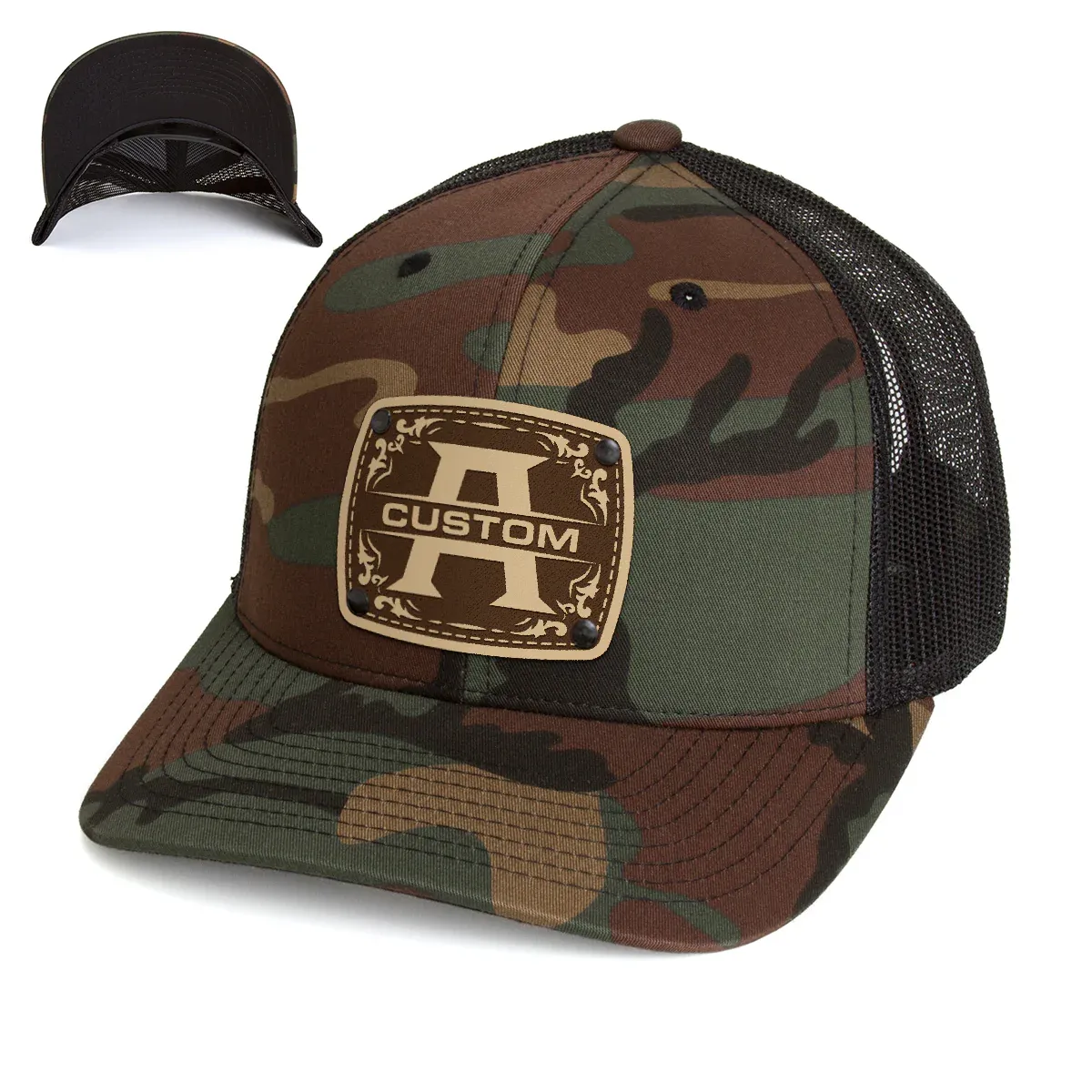 Custom Initials Hat with Engraved Leather Patch  / Monogram Custom Hat