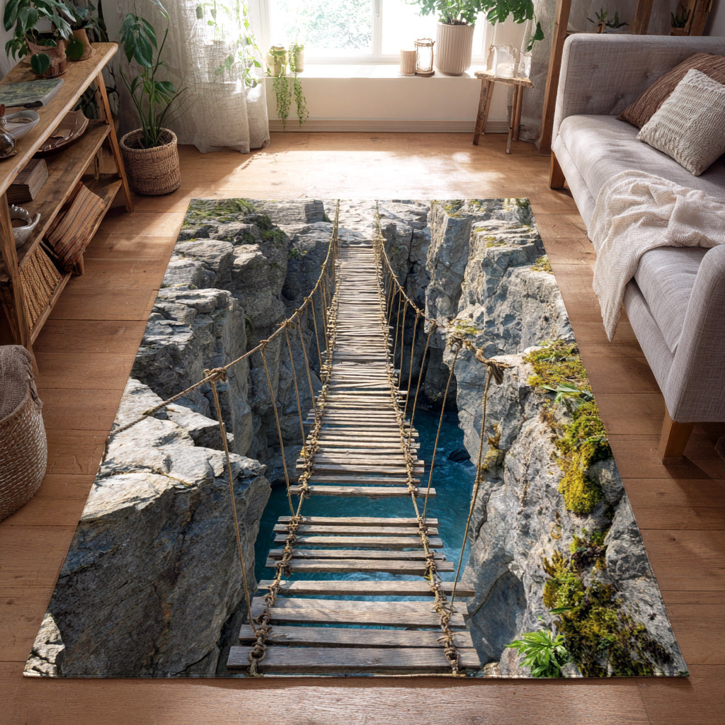 Halloween Canyon Passage Area Rug, Spooky Rocky Chasm-Themed Floor Decor with Anti-Slip Backing for Living Room, Bedroom and Entryway