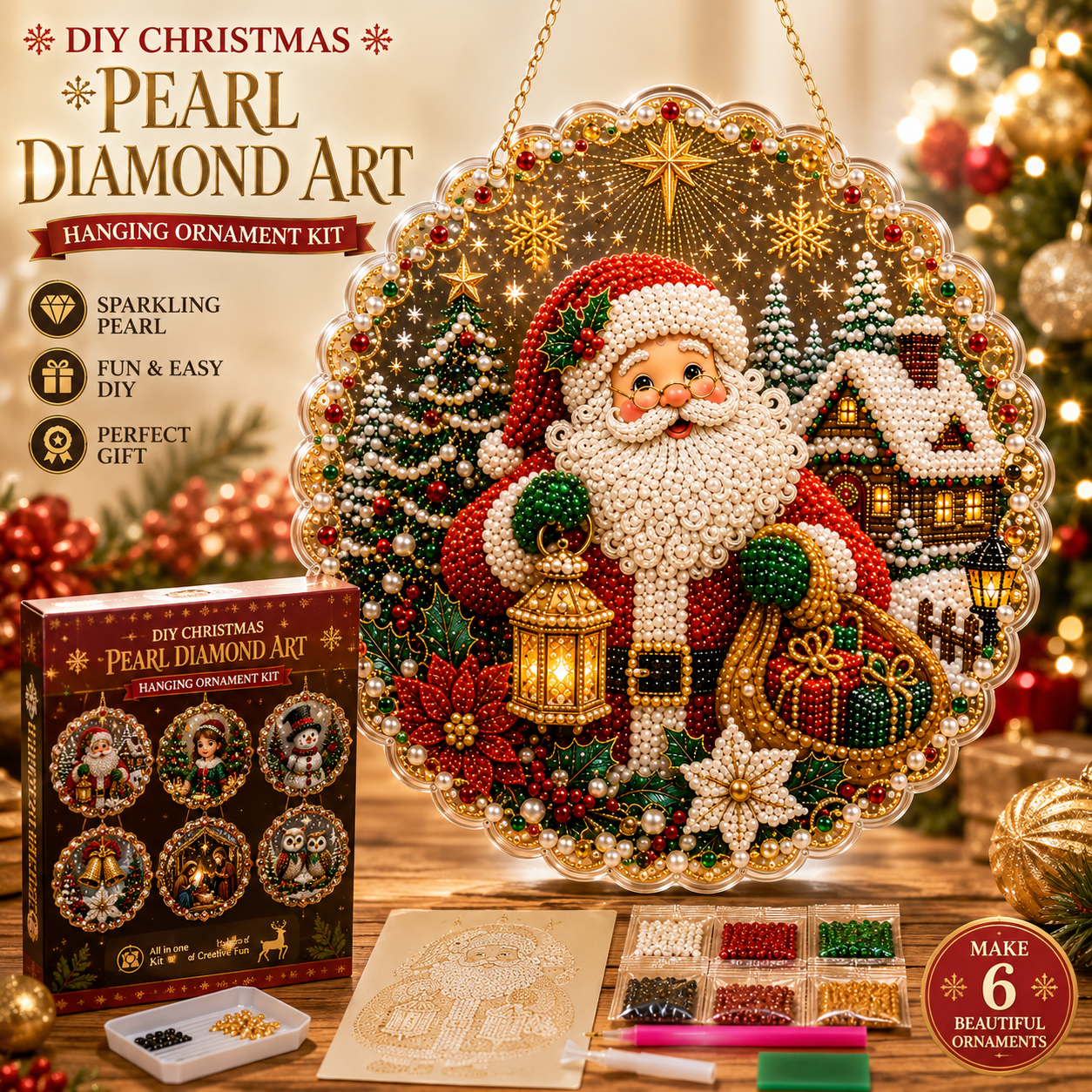  🎅✨DIY Christmas Pearl Diamond Art Hanging Ornament Kit