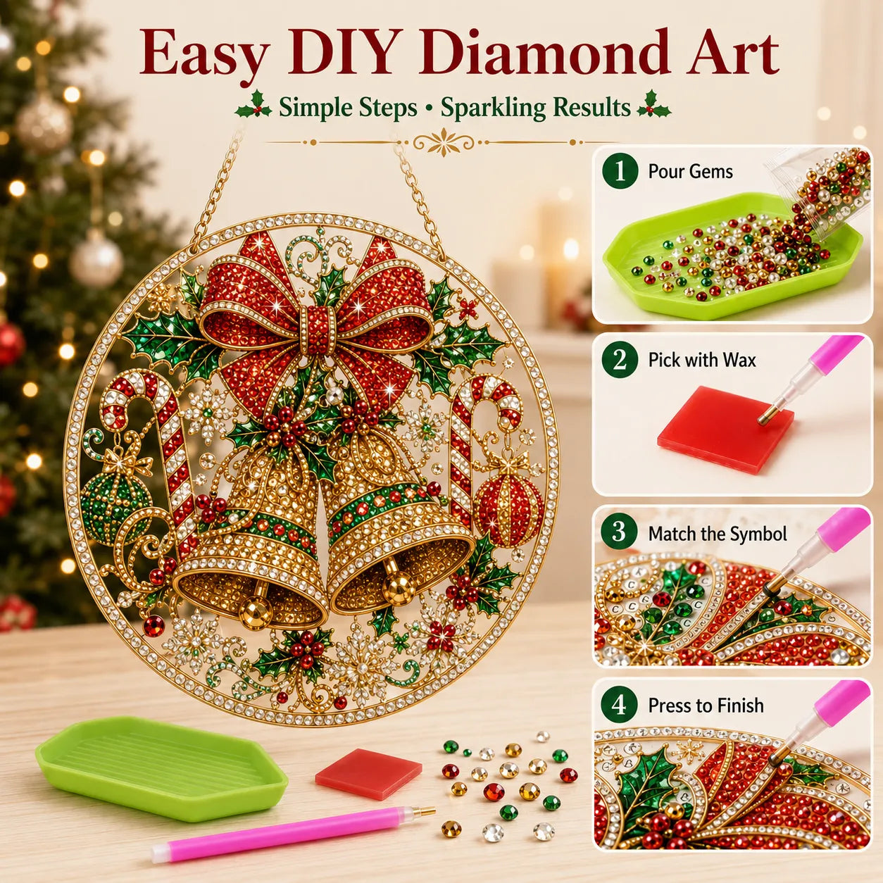 🎅✨Christmas Suncatcher Diamond Art Hanging Ornament Kit – Sparkling DIY Window Ornament