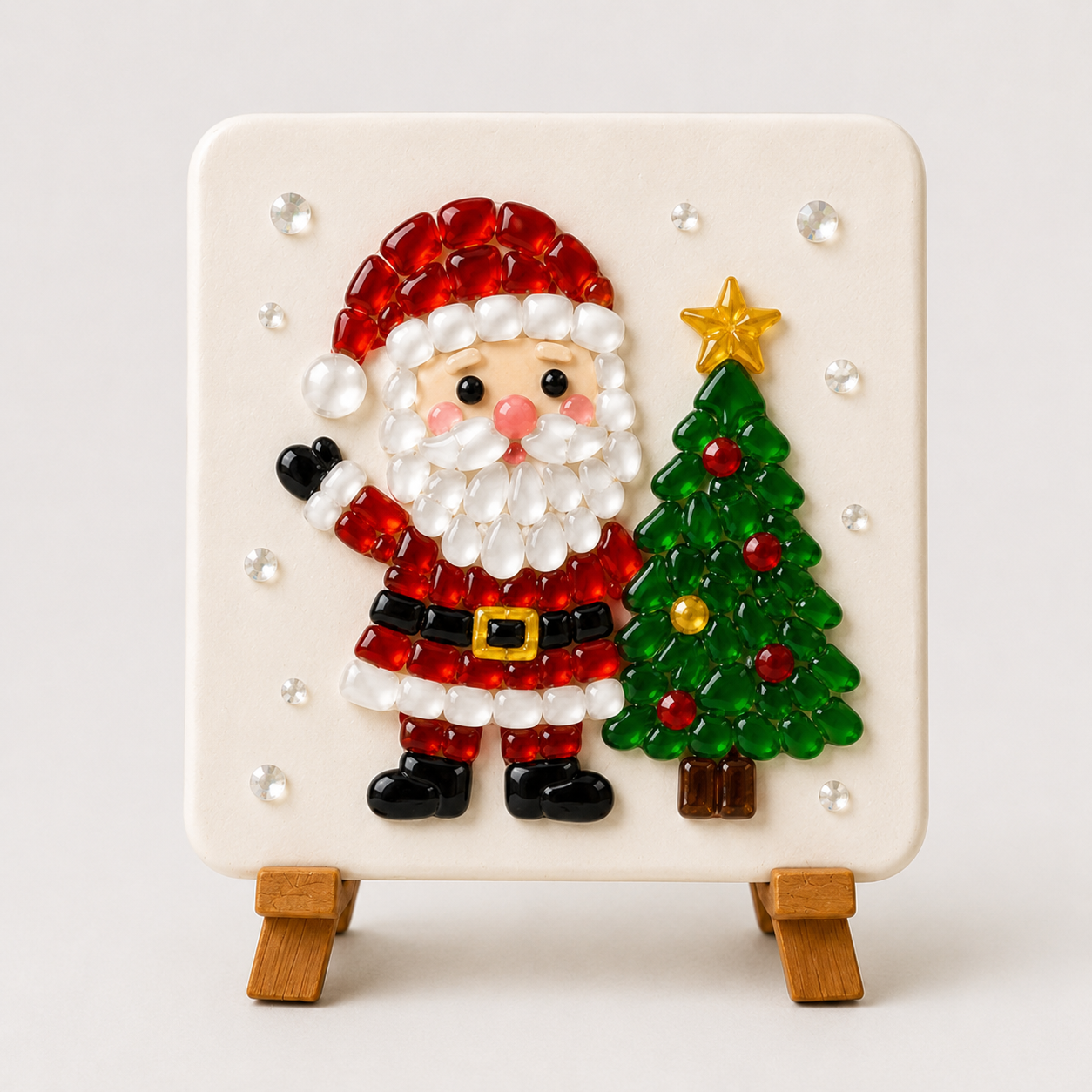 Christmas Acrylic Glass Mosaic DIY Craft Kit – Holiday Craft Gift for Kids, Adults & Families with Wooden Display Stand