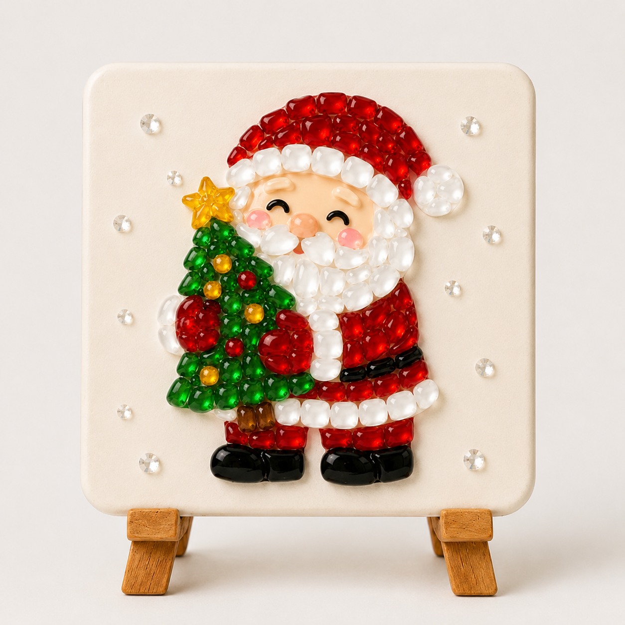 Christmas Acrylic Glass Mosaic DIY Craft Kit – Holiday Craft Gift for Kids, Adults & Families with Wooden Display Stand