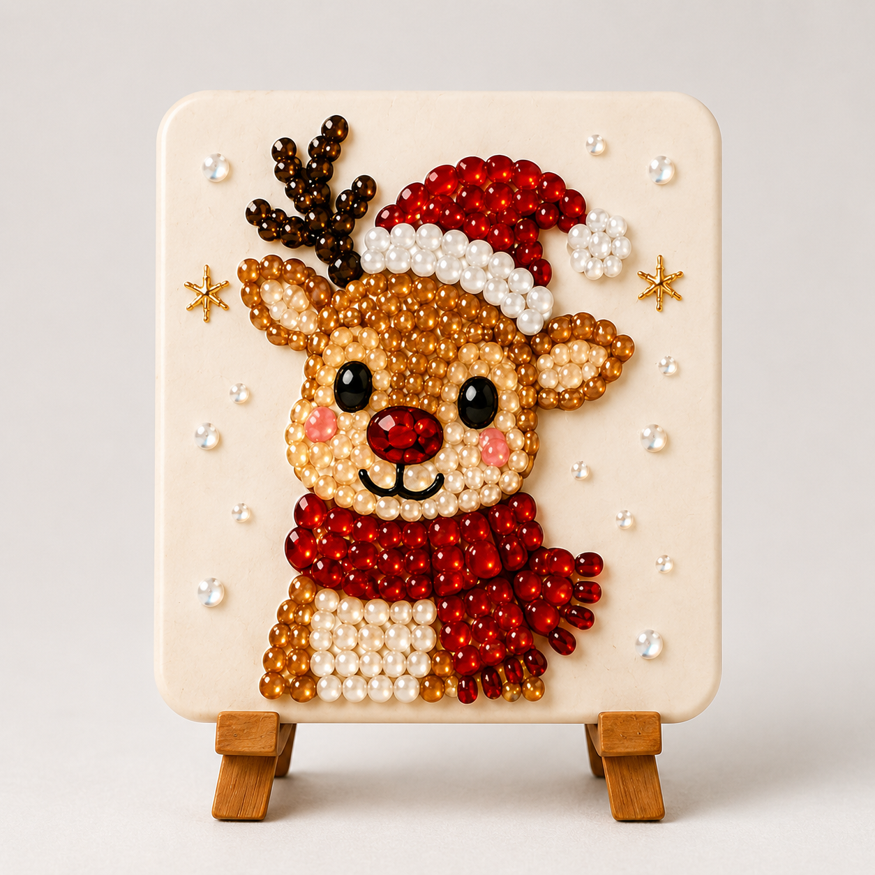 Christmas Acrylic Glass Mosaic DIY Craft Kit – Holiday Craft Gift for Kids, Adults & Families with Wooden Display Stand