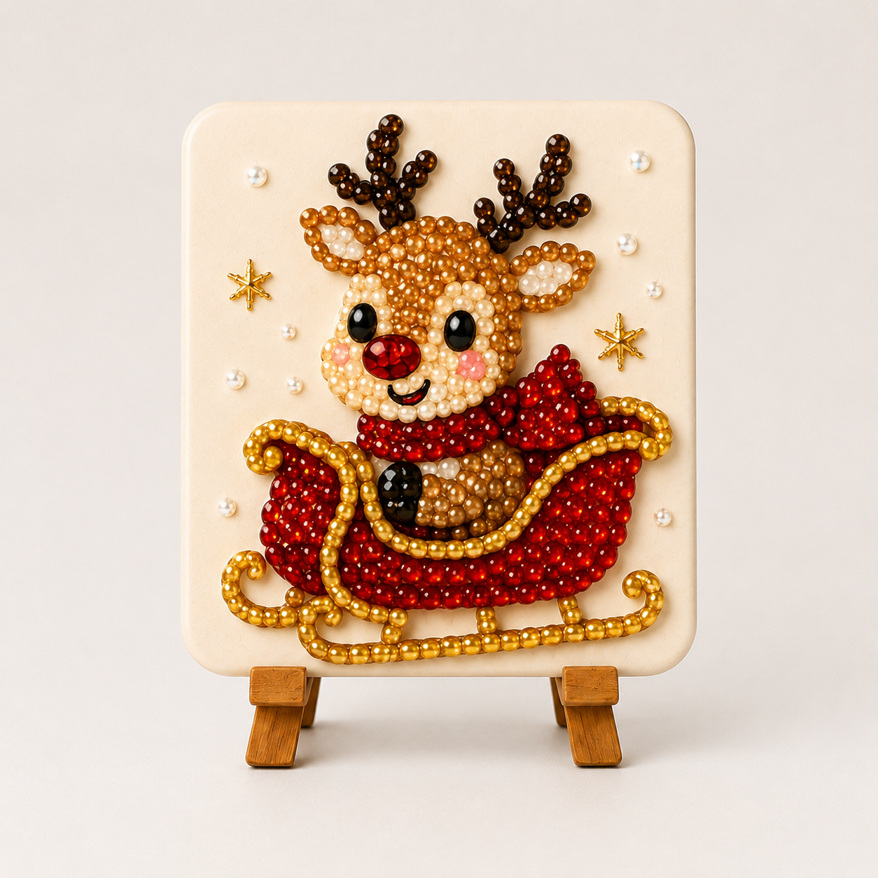 Christmas Acrylic Glass Mosaic DIY Craft Kit – Holiday Craft Gift for Kids, Adults & Families with Wooden Display Stand