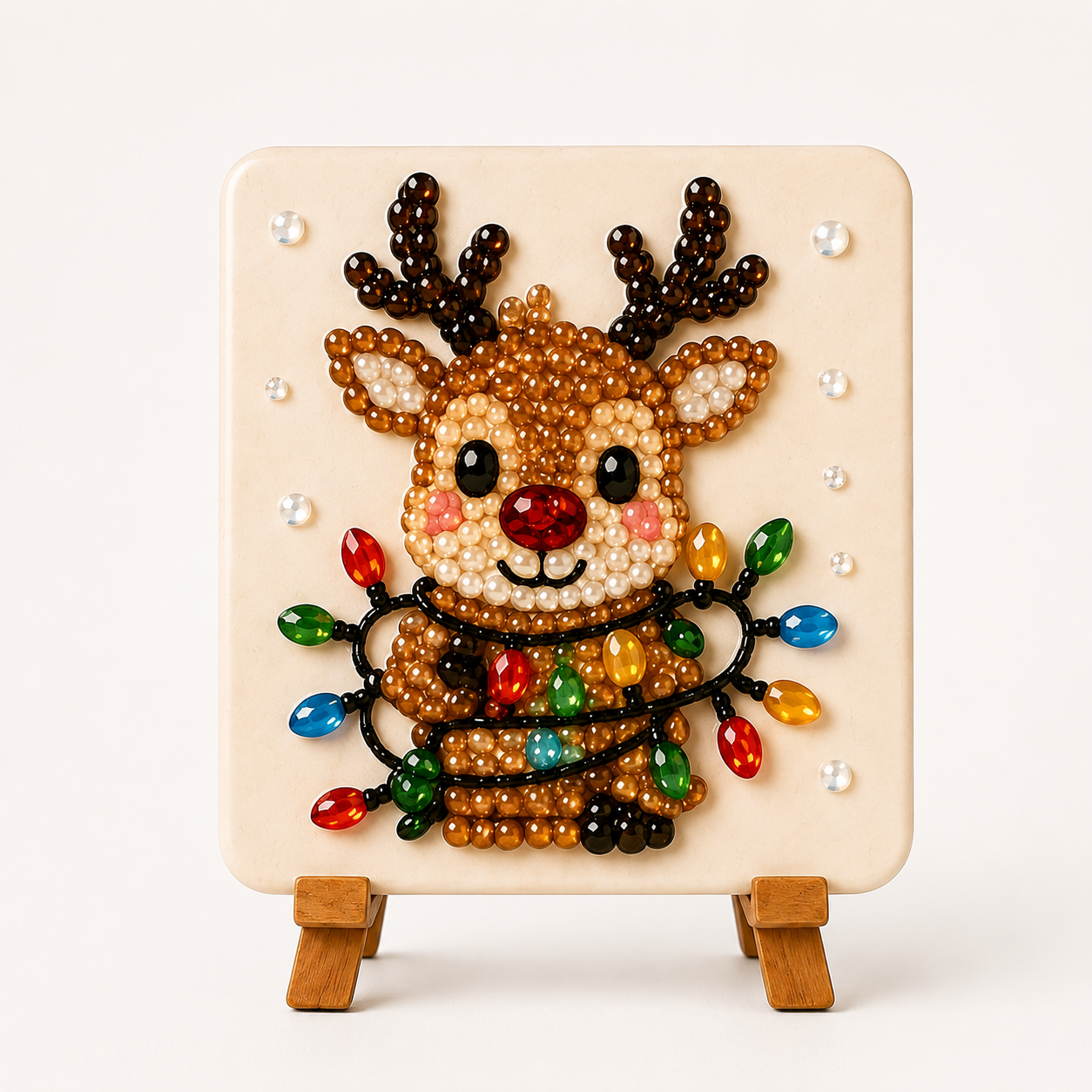 Christmas Acrylic Glass Mosaic DIY Craft Kit – Holiday Craft Gift for Kids, Adults & Families with Wooden Display Stand