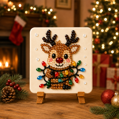 Christmas Acrylic Glass Mosaic DIY Craft Kit – Holiday Craft Gift for Kids, Adults & Families with Wooden Display Stand