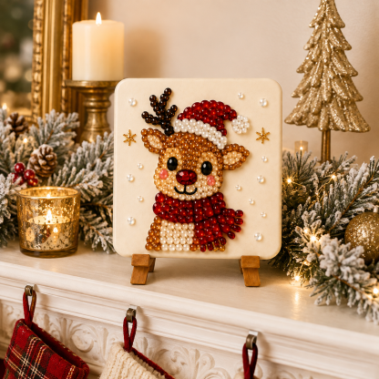 Christmas Acrylic Glass Mosaic DIY Craft Kit – Holiday Craft Gift for Kids, Adults & Families with Wooden Display Stand