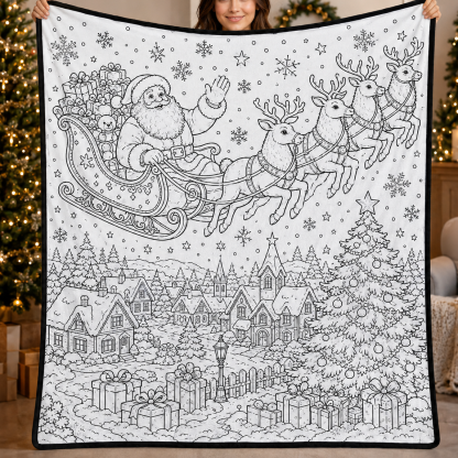 DIY Christmas Drawing Blanket with 24 Colors Markers, Doodle Your Own Xmas Blanket, Customizable Washable Paint Play Blanket for Adults, Kids