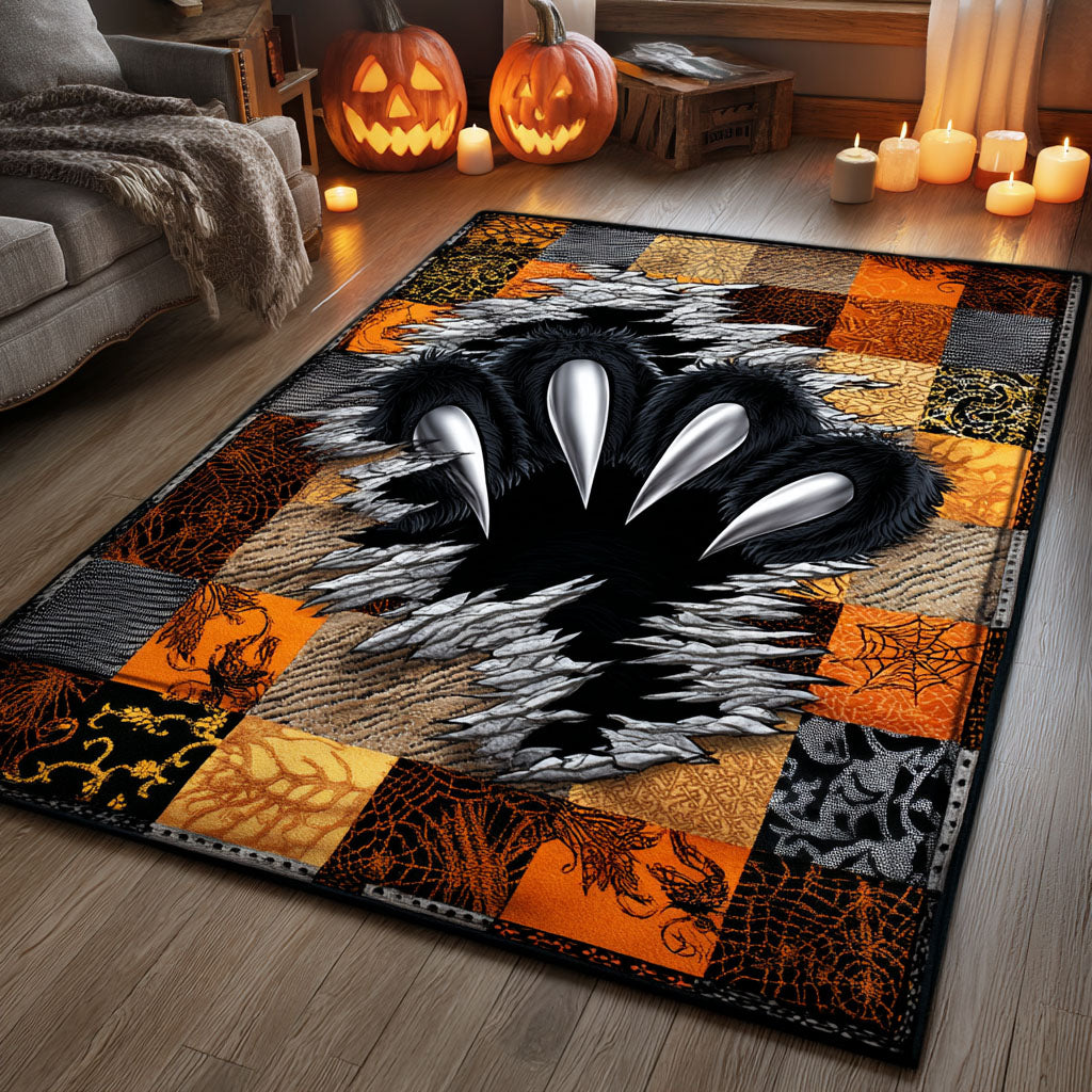 Halloween Claw Mark Cat Area Rug, Spooky Black Cat-Themed Seasonal Floor Decor with Anti-Slip Backing for Living Room, Bedroom and Entryway