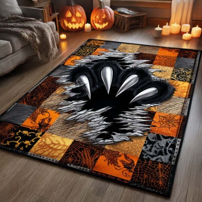 Halloween Claw Mark Cat Area Rug, Spooky Black Cat-Themed Seasonal Floor Decor with Anti-Slip Backing for Living Room, Bedroom and Entryway