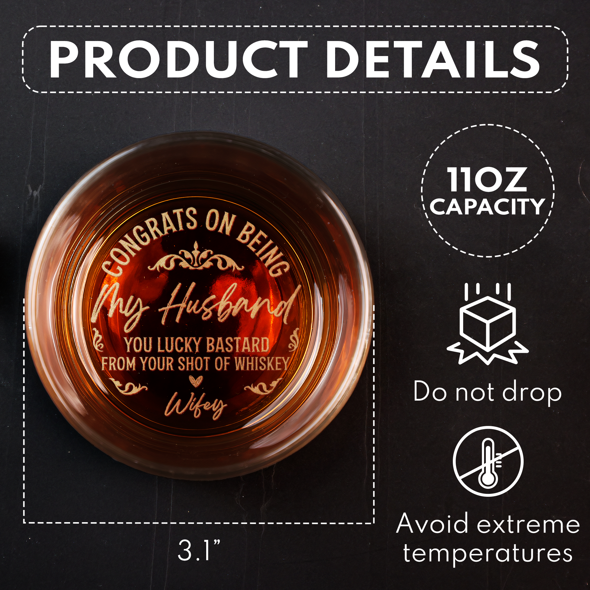 Congrats On Being My Husband - Personalized Engraved Whiskey Glass - Christmas Gift For Husband