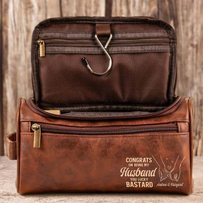 Congrats On Being My Husband You Lucky Bastard - Personalized Leather Toiletry Bag
