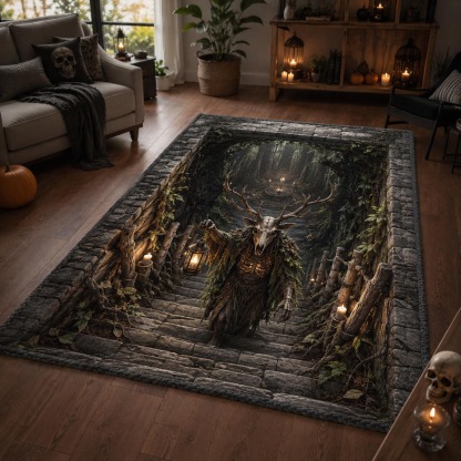 Halloween Crypt Keeper Area Rug, Spooky Cemetery Guardian-Themed Floor Decor with Anti-Slip Backing for Living Room, Bedroom and Entryway
