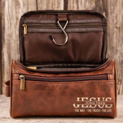 Custom Name Jesus The Way The Truth The Life - Personalized Leather Toiletry Bag