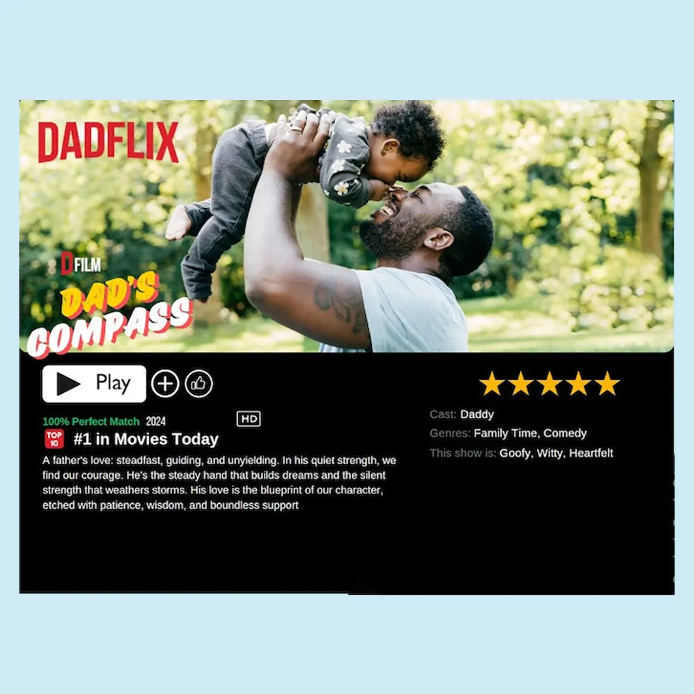 Dadflix Movie Design Photo Frame, Photo Collage Gift For Dad, Father's Day Memorial Gift