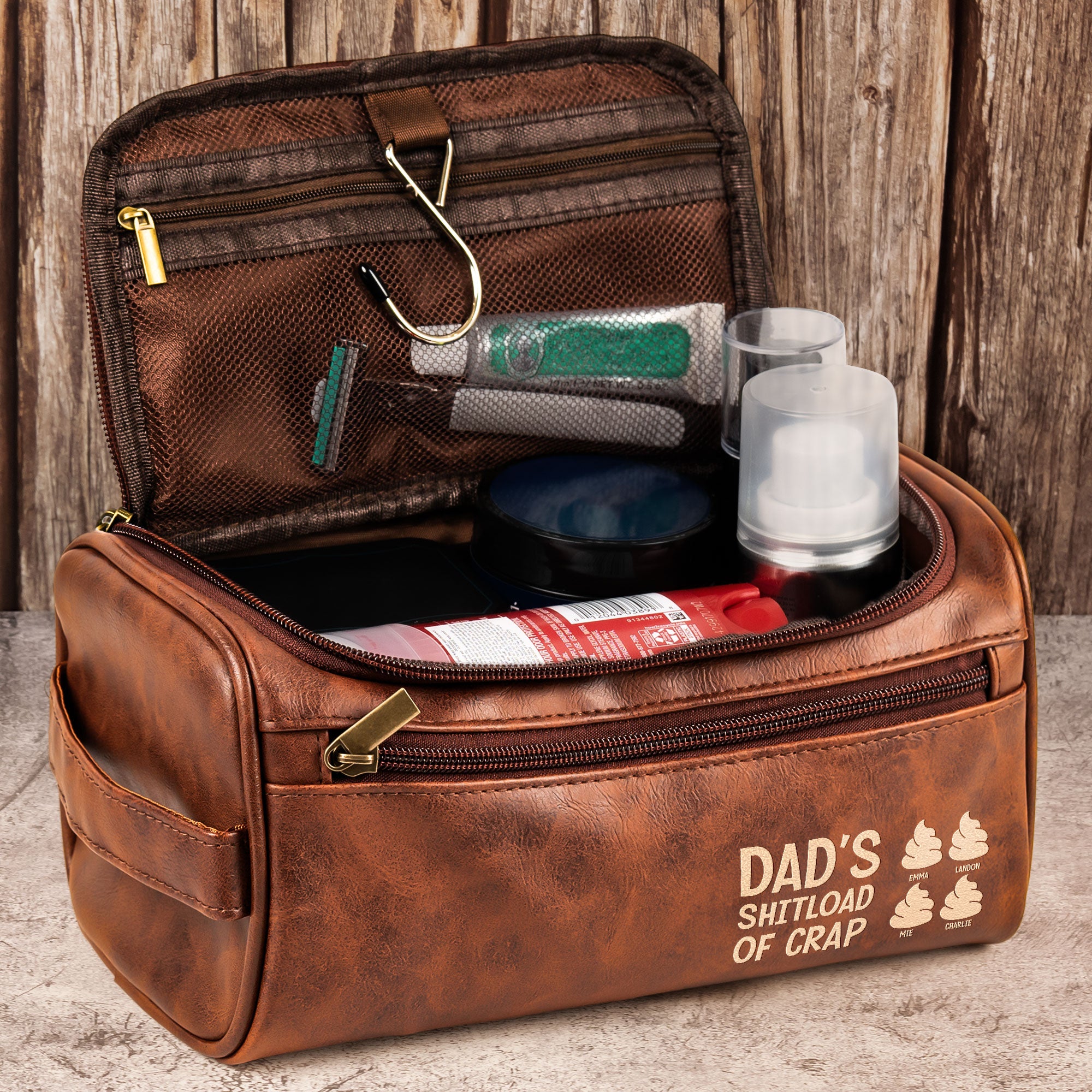 Dad’s Sh!Tload Of Crap - For Daddy, Papa, Uncle - Personalized Leather Toiletry Bag