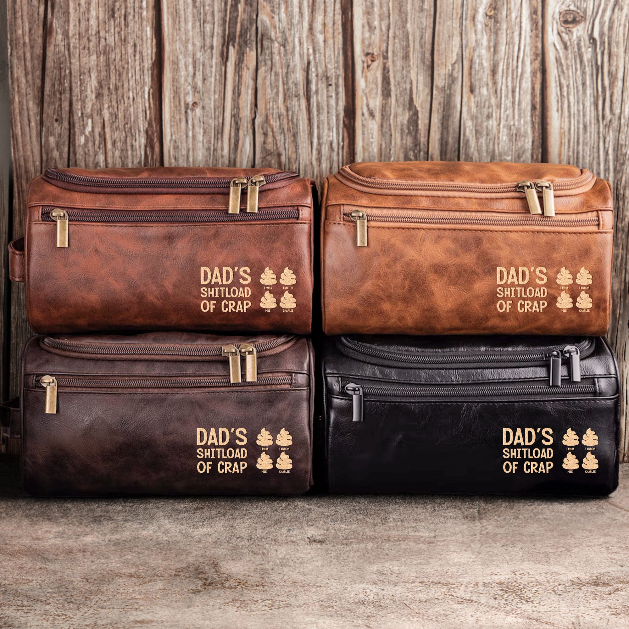 Dad’s Sh!Tload Of Crap - For Daddy, Papa, Uncle - Personalized Leather Toiletry Bag