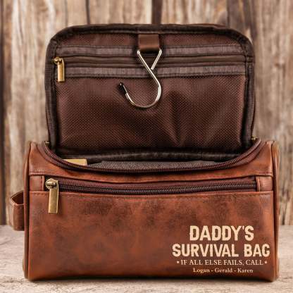 Dad's Survival Bag If All Else Fails - Fun Gifts From Kids - Personalized Leather Toiletry Bag