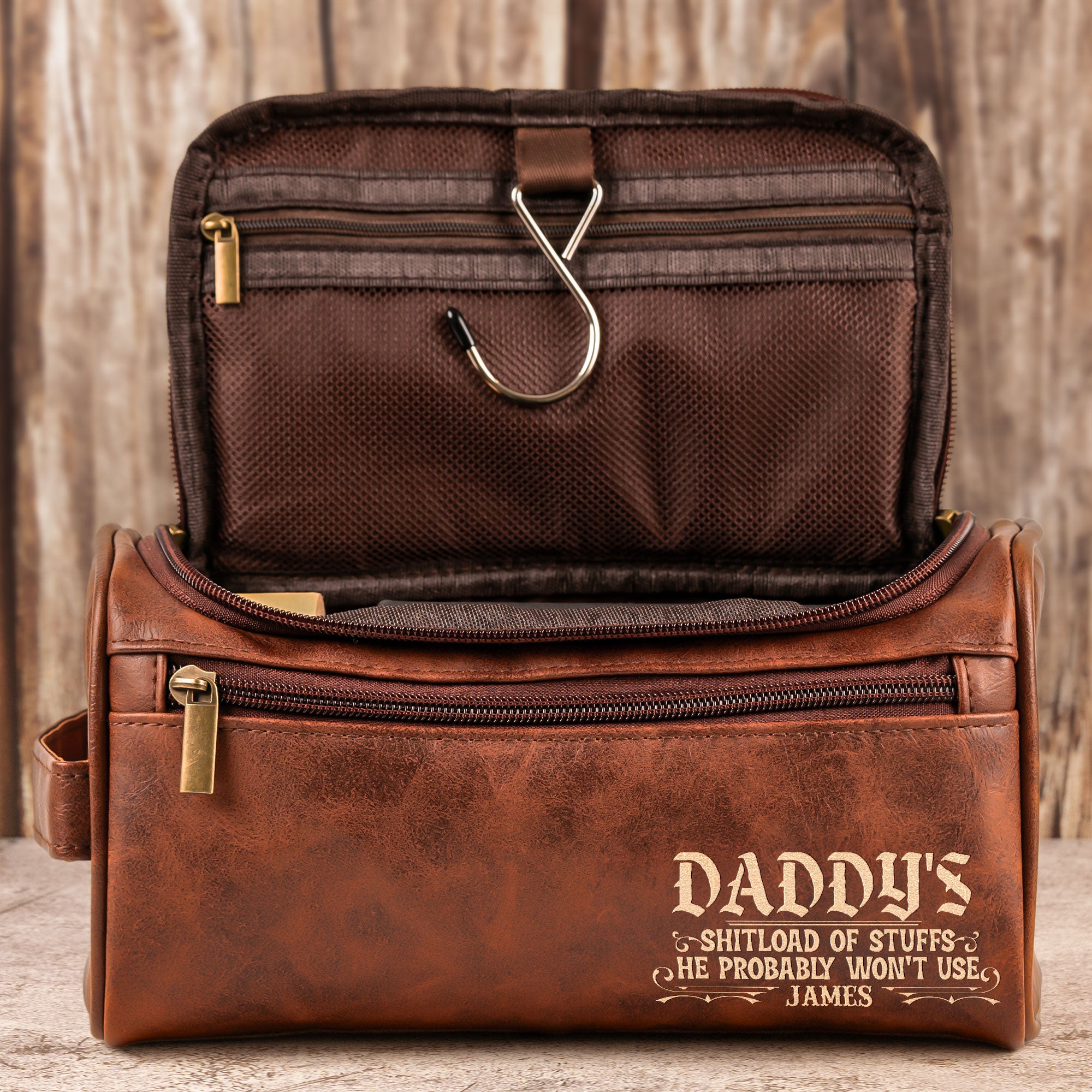 Daddy's Shitload Of Stuffs He Probably Won't Use - Personalized Leather Toiletry Bag