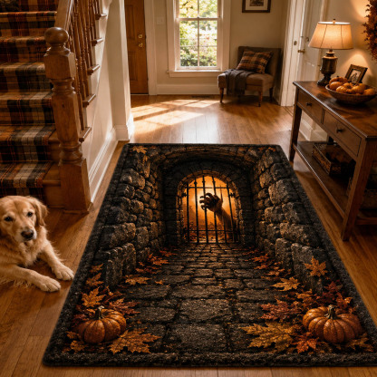 Halloween Death Portal Area Rug, Spooky Grim Reaper Gateway-Themed Floor Decor with Anti-Slip Backing for Living Room, Bedroom and Entryway