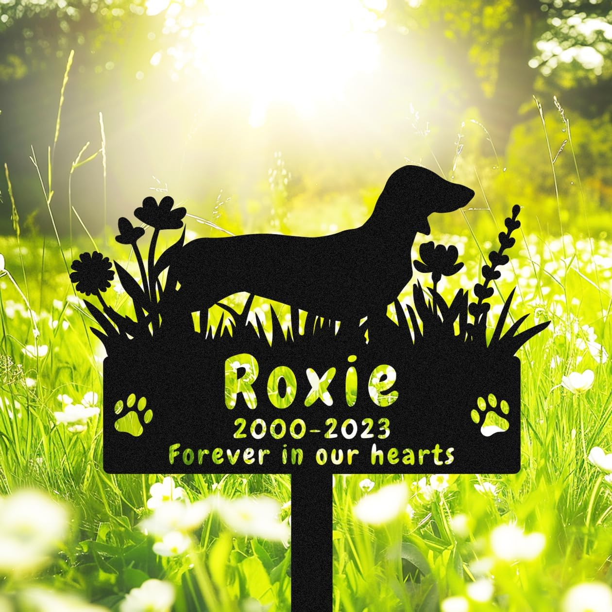 Personalized Yorkshire Terrier Dog Memorial Stake Grave Marker, Custom Dog Yorkshire Terrier Memorial Grave Marker Garden Stake, Metal Flowers Dog Memorial Yard Garden Sign with Stake