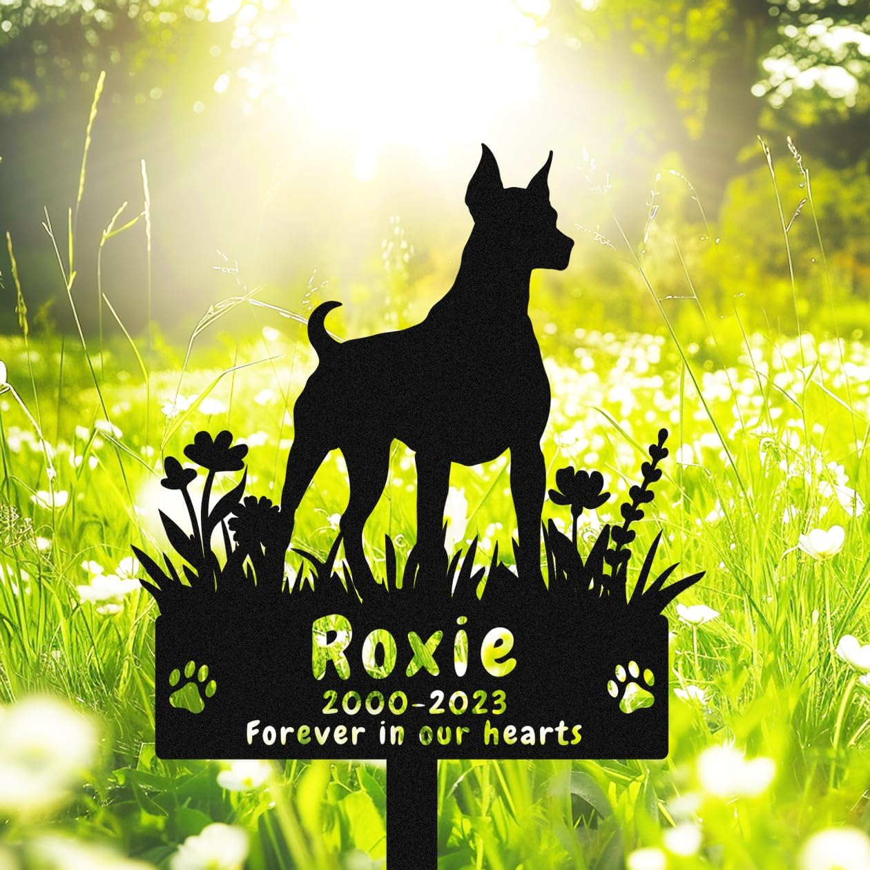 Personalized Yorkshire Terrier Dog Memorial Stake Grave Marker, Custom Dog Yorkshire Terrier Memorial Grave Marker Garden Stake, Metal Flowers Dog Memorial Yard Garden Sign with Stake