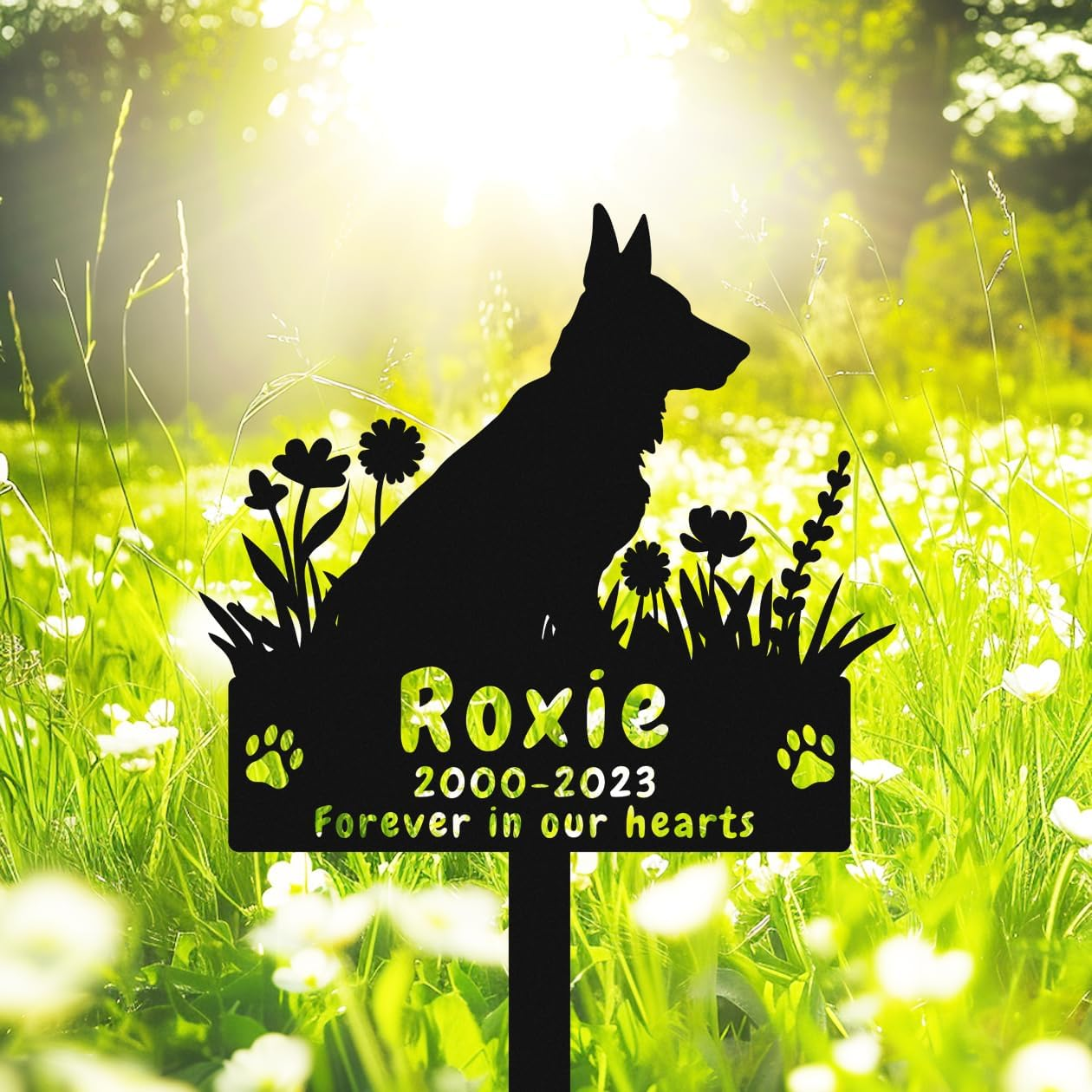 Personalized Yorkshire Terrier Dog Memorial Stake Grave Marker, Custom Dog Yorkshire Terrier Memorial Grave Marker Garden Stake, Metal Flowers Dog Memorial Yard Garden Sign with Stake