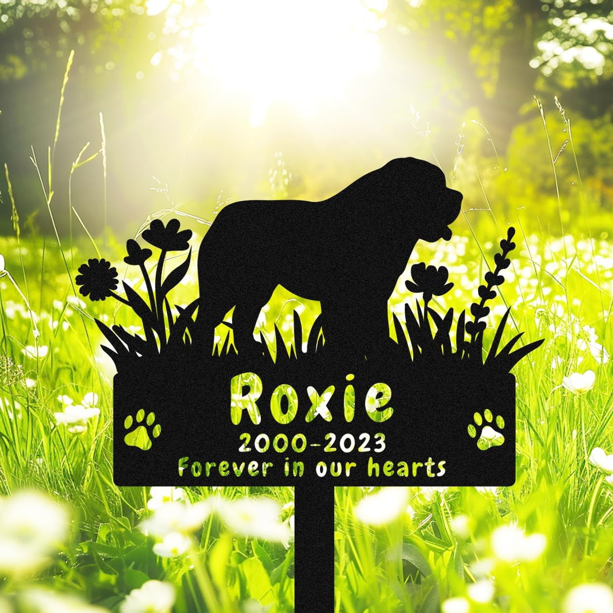 Personalized Yorkshire Terrier Dog Memorial Stake Grave Marker, Custom Dog Yorkshire Terrier Memorial Grave Marker Garden Stake, Metal Flowers Dog Memorial Yard Garden Sign with Stake