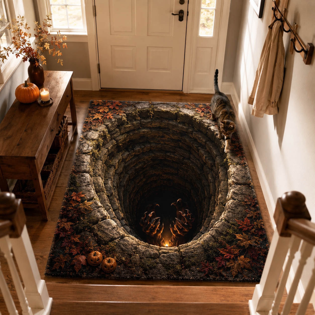 Halloween Doom Well Area Rug, Spooky Haunted Well-Themed Floor Decor with Anti-Slip Backing for Living Room, Bedroom and Entryway